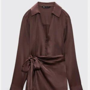 Zara Brown Silk Wrap Dress